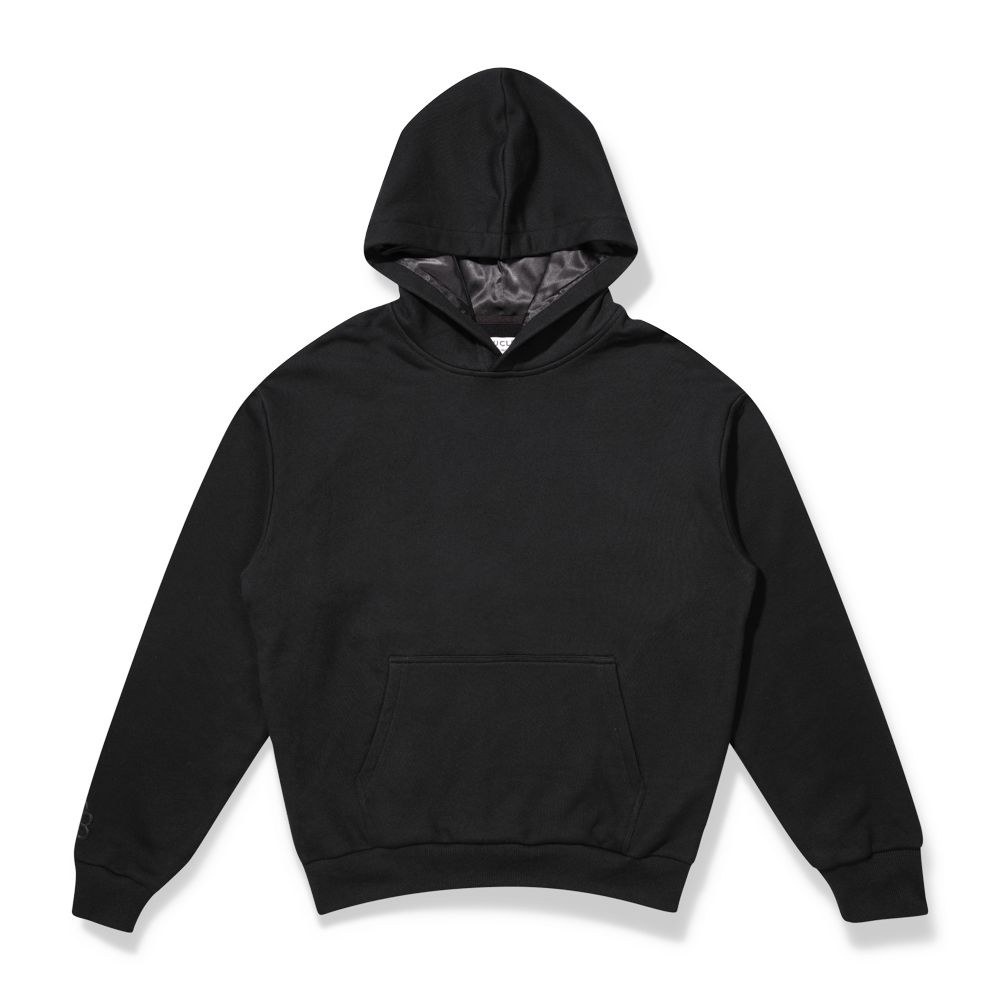 Black hoodie with silk lining on a transparent background. 