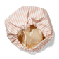 Bouclème pink and white striped satin lined shower cap on a transparent background