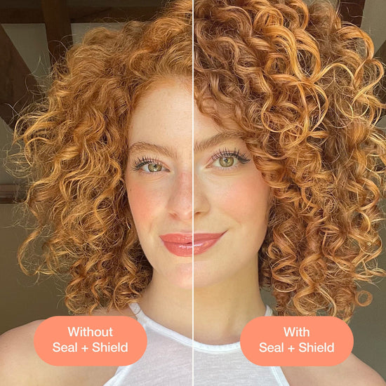 Side-by-side comparison of hair with and without Seal + Shield bundle.