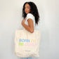 Curly model wearing Born to be curly - Bouclème tote bag 
