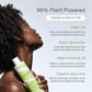 Model with curly hair holding Curl Cleanser, listing argan oil, decyl glucoside, virgin coconut oil and organic aloe vera